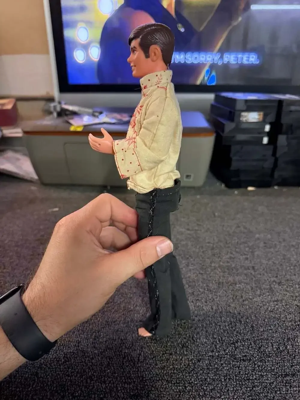 Vintage 1980s Mattel Ken Doll with Floral Embroidered Shirt and Black Trousers